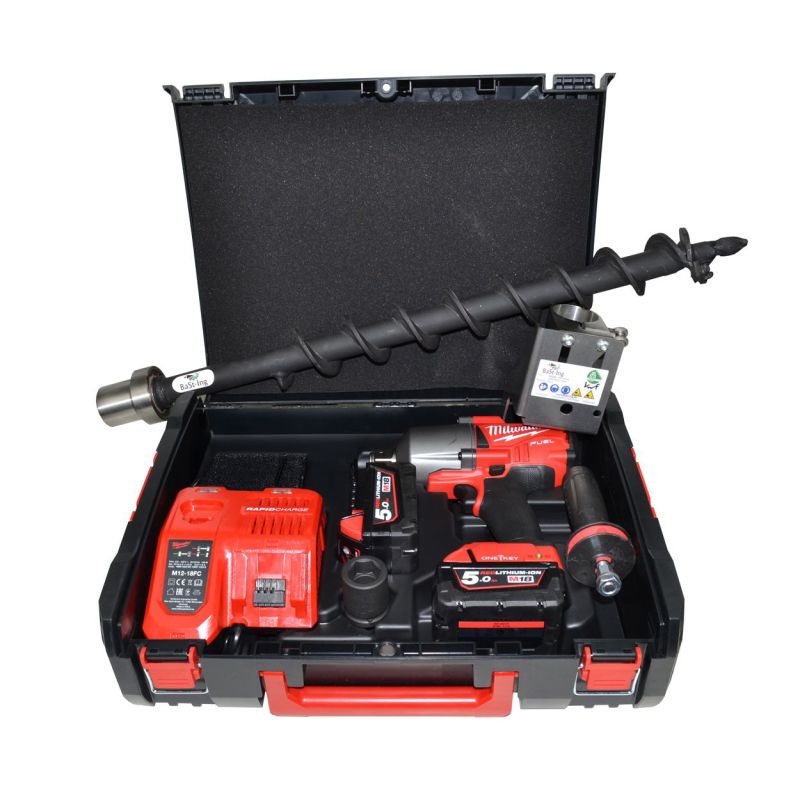 Erdbohrer Premium Set: DrillFast + Milwaukee Schlagschrauber inkl. 20 kg vitisoil® BodenAktivator